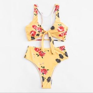 Knot Front Flower Print Bikini Set